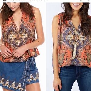 FREE PEOPLE Darcey Printed Chiffon Lined V-Neck | Size XS